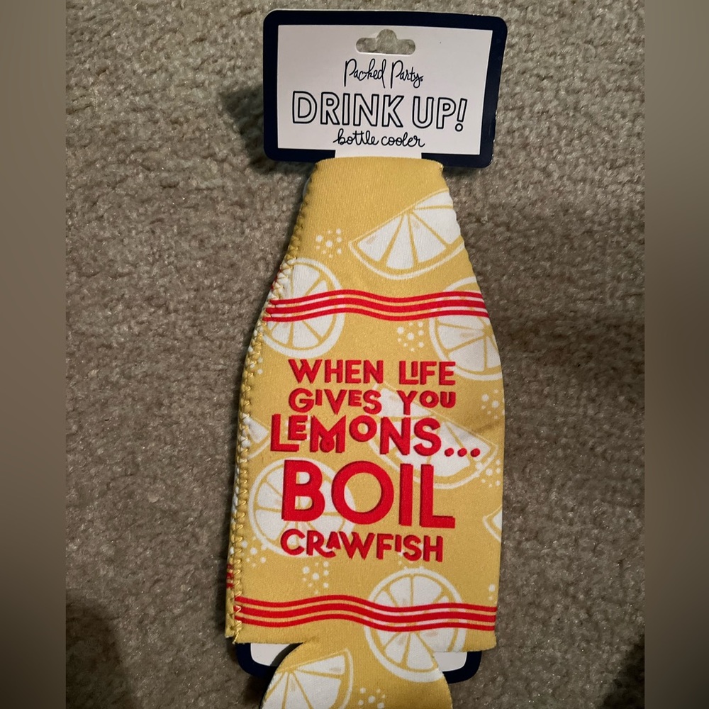 Packed party crawfish boil beer bottle koozie